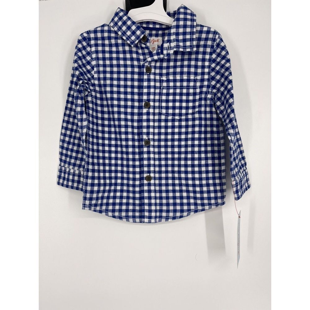 Cat & Jack Boys Toddler Button Down Shirt Size 18M Blue Plaid Collar NWT